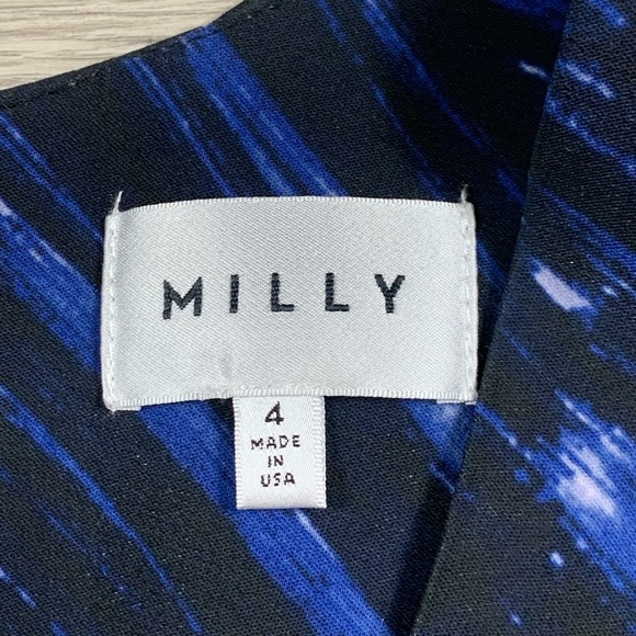 MILLY Blue Brushstroke Print V-Neck Sheath Work Career Office Midi Dress - Picture 8 of 15